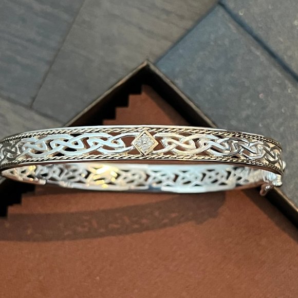 SILVER AND 10K GOLD WINDOW TO THE SOUL DIAMOND BANGLE - Picture 4 of 6
